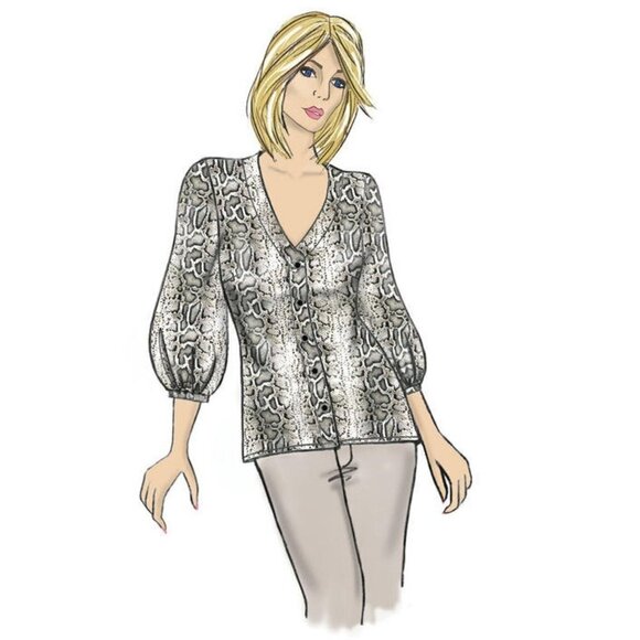 Butterick Sewing Pattern 10342 6710 Top Blouse Collar Tie Keyhole Misses Size 14 - Picture 4 of 6